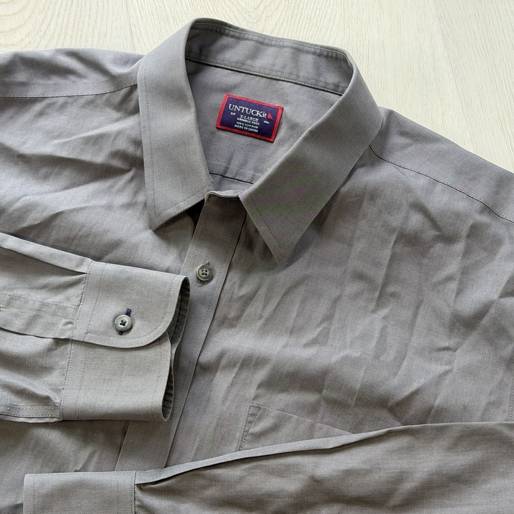 UNTUCKit Shirt Mens XL Gray Button Up Long Sleeve Collared Solid Wrinkle Free